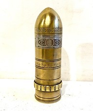Ancien Briquet de Soldat forme Obus en Laiton ww1 ww2 avec Plaque Impôt