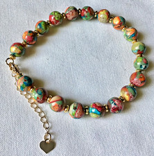 ?BRACELET réglable . Perles rondes jaspe Royal  , semi précieuses   ?