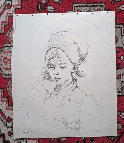 Dessin ancien portrait femme - dessin,