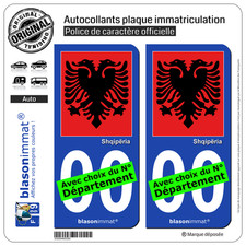 2 Stickers autocollant plaque immatriculation Auto : Albanie - Aigle Albanais