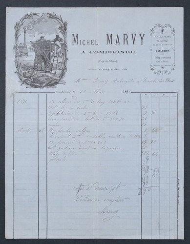 Facture 1892 marvy combronde - facture,
