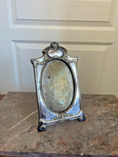 Ancien Cadre Photo Métal Argenté Art Nouveau 11x17cm