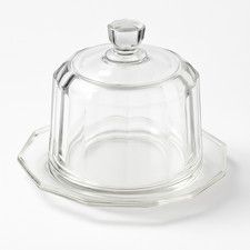 Cloche à fromage / gâteau en verre ancien avec plateau – Vintage