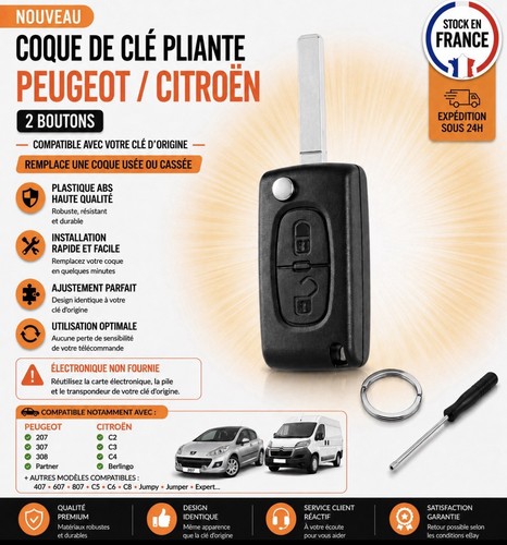 Coque clé pliante peugeot - coque,