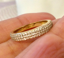 Bague Alliance Or 18 Carats Demi-Pavée 3 Rangs-Anneau Or Jaune 18K-750 Brillants