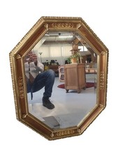 Ancien Miroir Biseauté Doré À La Feuille