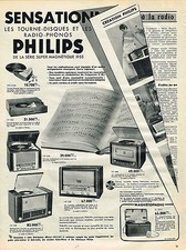 PUBLICITE ADVERTISING 045  1954  PHILIPS SENSATION  tourne-disque  radio superma