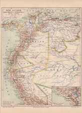 Pérou Équateur Venezuela Colombie Carte Géographique De 1889 Brésil Amazonas