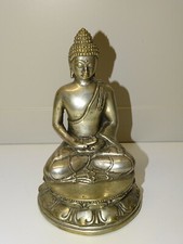 *BELLE ANCIENNE STATUE DIEU BOUDDHA ASSIS THAÏ Bronze Argenté DIEU ASIE Déco D