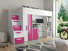 Lit Superposé Enfant 90X200Cm Blanc - Rose Brillant 80420361
