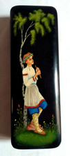 BOITE laquée RUSSE peinture miniature FEDOSKINO signée PATRE joueur de FLUTE