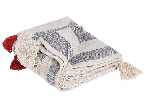 Plaid blanc gris coton - plaid, en