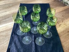 Série De 8 Verres Roemer En Cristal Vert Estampillé Baccarat 195mm