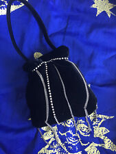 Sac bourse ? Noir velours intérieur satin élégant gothique ? strass