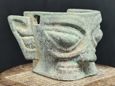 Culture Liangzhu sculpture ancienne masque bronze ancien artisanat chinois #2130