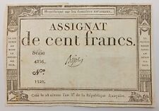 Billet ASSIGNAT DE CENT FRANCS 1795 Signé BAJOT (Signature N°02/50)
