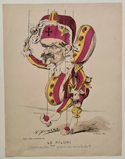 H. Demare Le pilori vers 1900 Estampe en couleur Politique Caricature Religion