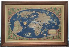 Affiche Ancienne Lithographie Lucien Boucher Planisphère Air France Avion Carte