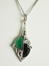 COLLIER PENDENTIF ART DECO ANCIEN ARGENT MASSIF ANTIQUE SILVER NECKLACE