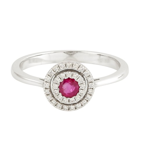 Bague double halo rubis - , or