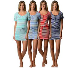Casual Nights Women's Short Sleeve Striped Henley Nightie Shirt 