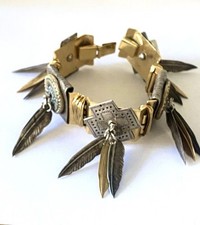 Ancien Bracelet Navajo Amérique ethnique Indien Plume jewelry bijoux bangle Men