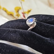 Bague Argent Pierre De Lune Reflets Irisés Vintage Taille 51