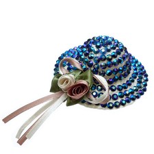 Pince barette bibi cheveux Mariage soirée mini chapeau strass bleu ruban satin