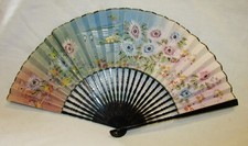 EVENTAIL ANCIEN  bois et papier peint fleurs  19ème  antique french fan