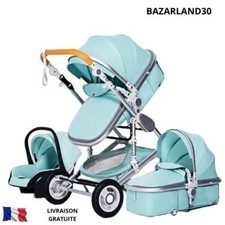 Poussette 3 en 1 Bébé Combinée Siège-Auto Nacelle Trio Réversible Réglable.Vert