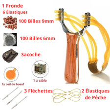 Fronde Lance-Pierre 3 Elastique + 100 Billes Slingshot Ultra Puissante Chasse