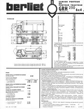BERLIET / GRH 230 6X4 / PORTEUR ou TRACTEUR / FICHE TECHNIQUE de 1977