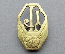 French, Antique Art Deco Gold plating Monogram. Letters L J. Handcrafted. Flower