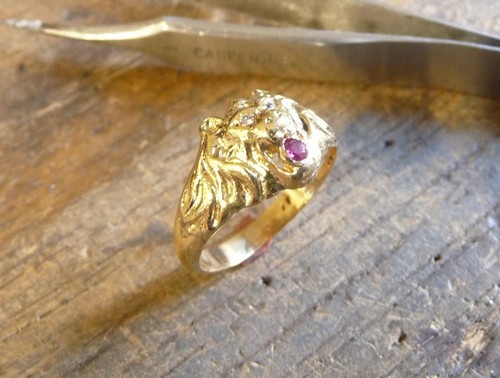 Bague tête de lion - or,