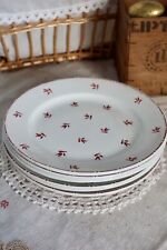 6 assiettes plates anciennes faïence Belge Nimy motif rouge