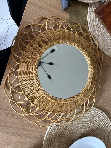 Miroir soleil vintage - , rotin