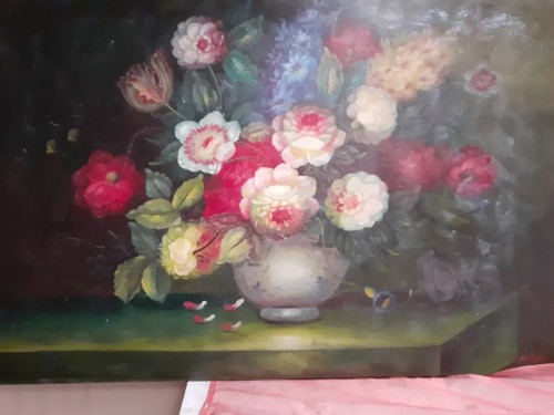 Tableau vase fleurs peint - tableau,
