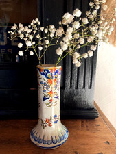 Ancien petit vase soliflore faïence de Rouen H 13,6 cm numéroté XIXe