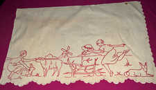 Bordure d' étagère ou autre  Art Déco en lin brodé   Long 75 cm x H 46