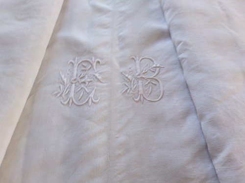 Drap ancien lin monogramme - ancien,