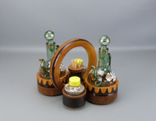 Ravissant huilier vinaigrier et salerons en verre soufflé émaillé, vintage.