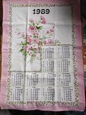 Calendrier tissus torchon 1989 Thème fleurs