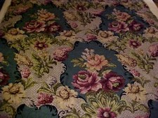 9 1/3 Yards Vintage Drapery Fabric w/ Fluffy Dk Pink Roses