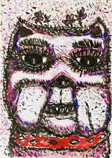 Tableau chien Pitbull Bulldog Bouledogue peinture 21x30cm/ Feuille signé