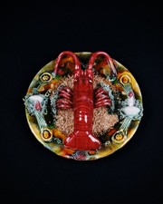 Assiette homard en barbotine, faïence de Caldas da Rainha Majolique Palissy