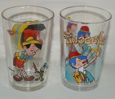 Lot 2 verres à moutarde Walt DISNEY Pinocchio vintage Amora 80' 90s