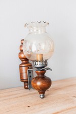 Lampe Applique Murale Vintage en Bois et Métal Globe Tulipe Transparent Fumé