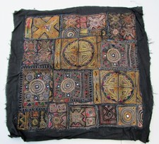 Kutchi Indien Patchwork Brodé Tenture Murale 24 " Carré Noir Style Vintage