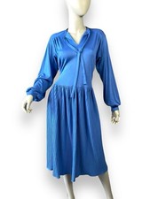 Robe Bleu plissée taillé vintage années 70 Col Lavallière