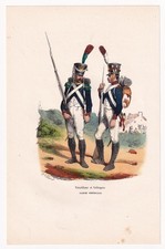 Gravure XIXe Tirailleur Voltigeur Napoléon Bonaparte Empire Garde Impériale 1840